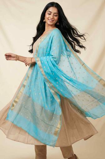 Banarasi pure chiffon silk dupatta in skyblue colour with zari work