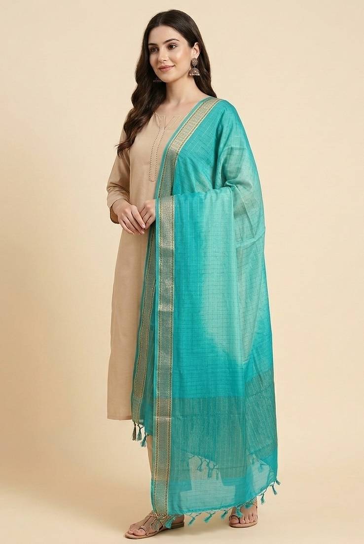 Banarasi pure chiffon silk dupatta in green colour with zari work