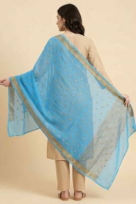 Banarasi pure chiffon silk dupatta in skyblue colour with zari work 2