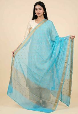 Banarasi pure chiffon silk dupatta in skyblue colour with zari work 3