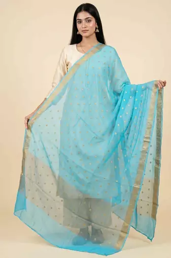 Banarasi pure chiffon silk dupatta in skyblue colour with zari work