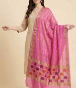 Banarasi pure munga silk dupatta in pink colour with zari work
