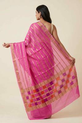 Banarasi pure munga silk dupatta in pink colour with zari work 2