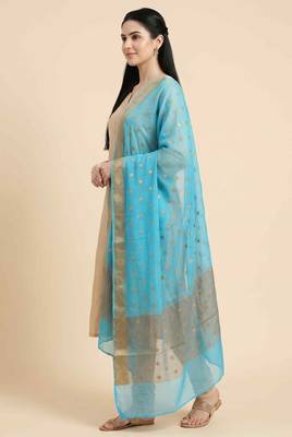Banarasi pure chiffon silk dupatta in skyblue colour with zari work 4
