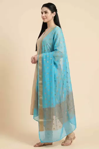 Banarasi pure chiffon silk dupatta in skyblue colour with zari work