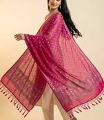 Banarasi pure chiffon silk dupatta in magenta colour with floral zari booti work