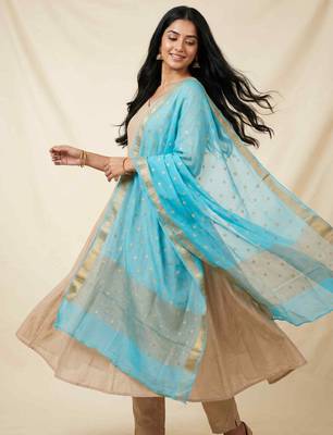 Banarasi pure chiffon silk dupatta in skyblue colour with zari work 5
