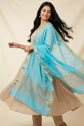 Banarasi pure chiffon silk dupatta in skyblue colour with zari work