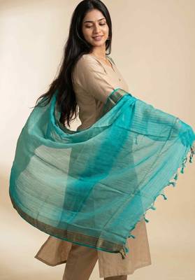 Banarasi pure chiffon silk dupatta in green colour with zari work 5