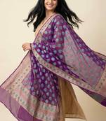 Banarasi pure chiffon silk dupatta in purple colour with floral work