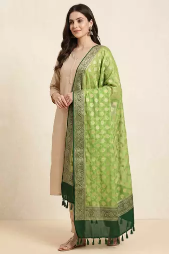 Banarasi pure chiffon silk dupatta in dual contrast shade with zari work