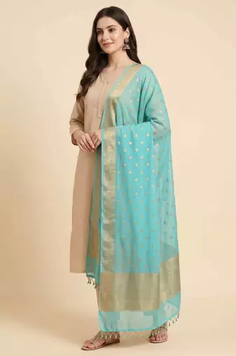 Banarasi pure chiffon silk dupatta in seagreen colour with zari work