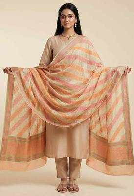Banarasi pure khaddi georgette silk dupatta in yellow colour with multicolour work 1