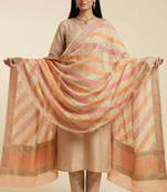 Banarasi pure khaddi georgette silk dupatta in yellow colour with multicolour work
