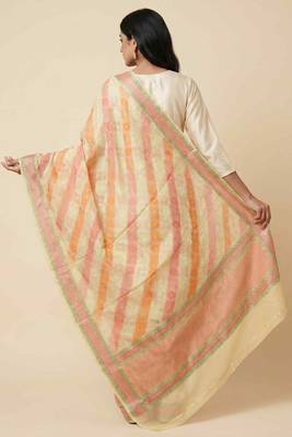 Banarasi pure khaddi georgette silk dupatta in yellow colour with multicolour work 2