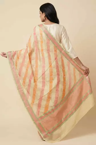Banarasi pure khaddi georgette silk dupatta in yellow colour with multicolour work