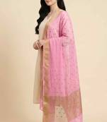 Banarasi pure chiffon silk dupatta in pink colour with zari booti work