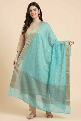 Banarasi pure chiffon silk dupatta in seagreen colour with zari work 3