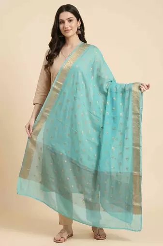 Banarasi pure chiffon silk dupatta in seagreen colour with zari work