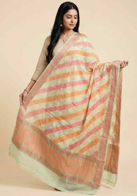 Banarasi pure khaddi georgette silk dupatta in yellow colour with multicolour work 3