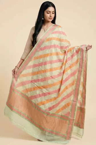 Banarasi pure khaddi georgette silk dupatta in yellow colour with multicolour work