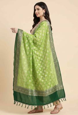 Banarasi pure chiffon silk dupatta in dual contrast shade with zari work 4