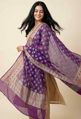 Banarasi pure chiffon silk dupatta in purple colour with floral work 4