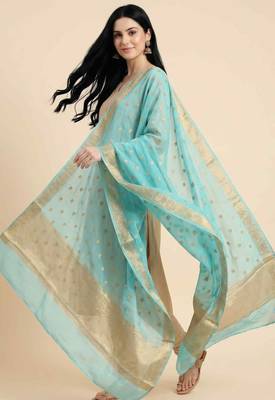 Banarasi pure chiffon silk dupatta in seagreen colour with zari work 4
