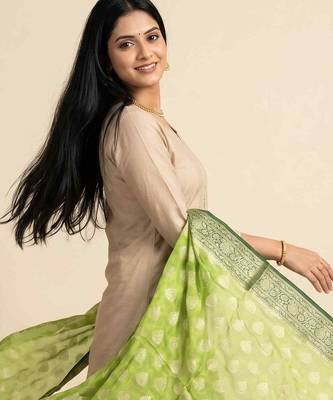 Banarasi pure chiffon silk dupatta in dual contrast shade with zari work 5
