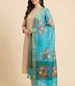 Banarasi pure chiffon silk dupatta in skyblue colour with floral digital print  work