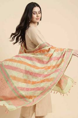 Banarasi pure khaddi georgette silk dupatta in yellow colour with multicolour work 4
