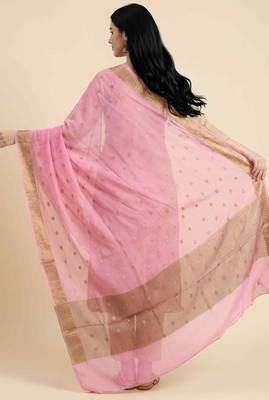 Banarasi pure chiffon silk dupatta in pink colour with zari booti work 3
