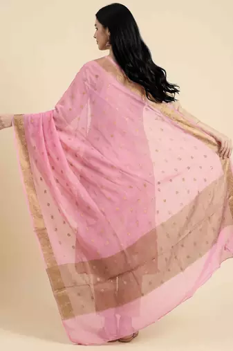 Banarasi pure chiffon silk dupatta in pink colour with zari booti work