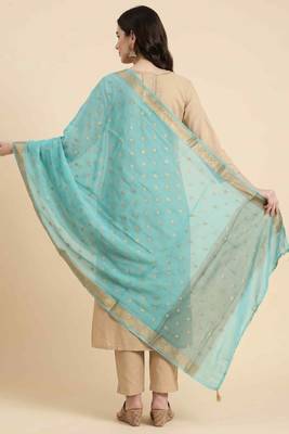 Banarasi pure chiffon silk dupatta in seagreen colour with zari work 5