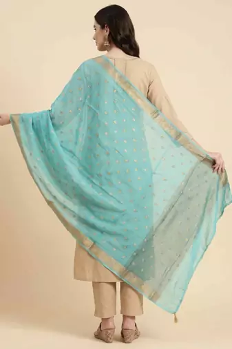 Banarasi pure chiffon silk dupatta in seagreen colour with zari work