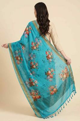 Banarasi pure chiffon silk dupatta in skyblue colour with floral digital print  work 2