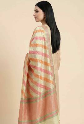 Banarasi pure khaddi georgette silk dupatta in yellow colour with multicolour work 5