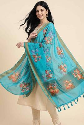 Banarasi pure chiffon silk dupatta in skyblue colour with floral digital print  work 3