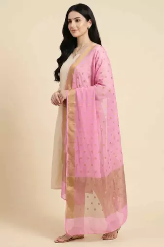 Banarasi pure chiffon silk dupatta in pink colour with zari booti work