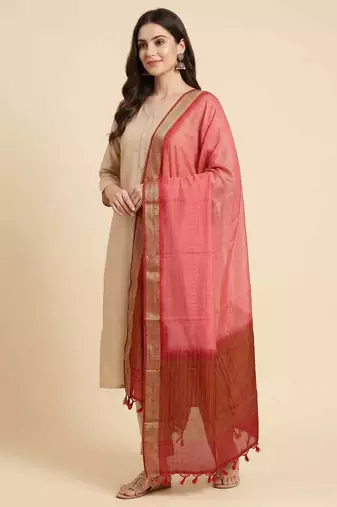 Banarasi pure chiffon silk dupatta in red colour with zari work