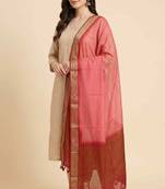 Banarasi pure chiffon silk dupatta in red colour with zari work