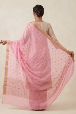 Banarasi pure chiffon silk dupatta in pink colour with zari booti work 5