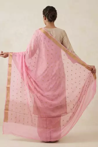 Banarasi pure chiffon silk dupatta in pink colour with zari booti work