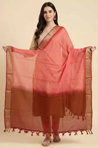 Banarasi pure chiffon silk dupatta in red colour with zari work