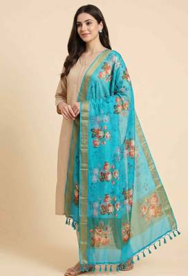 Banarasi pure chiffon silk dupatta in skyblue colour with floral digital print  work 5