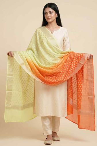 Banarasi pure chiffon silk dupatta in dual shade with zari booti work