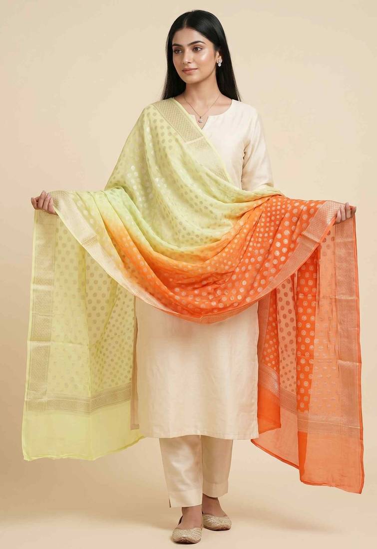 Banarasi pure chiffon silk dupatta in dual shade with zari booti work
