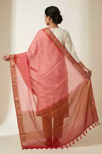 Banarasi pure chiffon silk dupatta in red colour with zari work