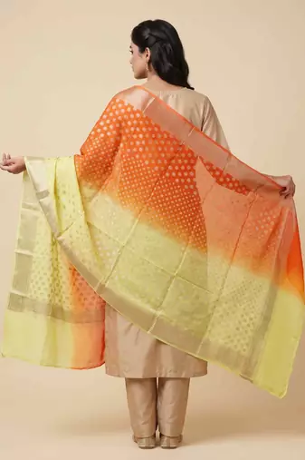 Banarasi pure chiffon silk dupatta in dual shade with zari booti work