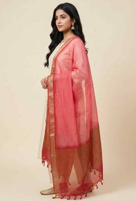 Banarasi pure chiffon silk dupatta in red colour with zari work 4